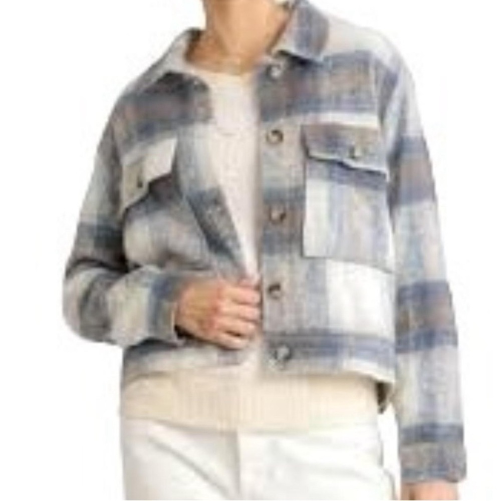 UMGEE Womens Button Jacket SZ Small Shacket Plaid Brushed Crop